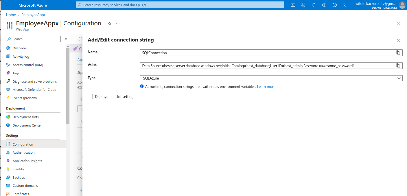 Setting connection string