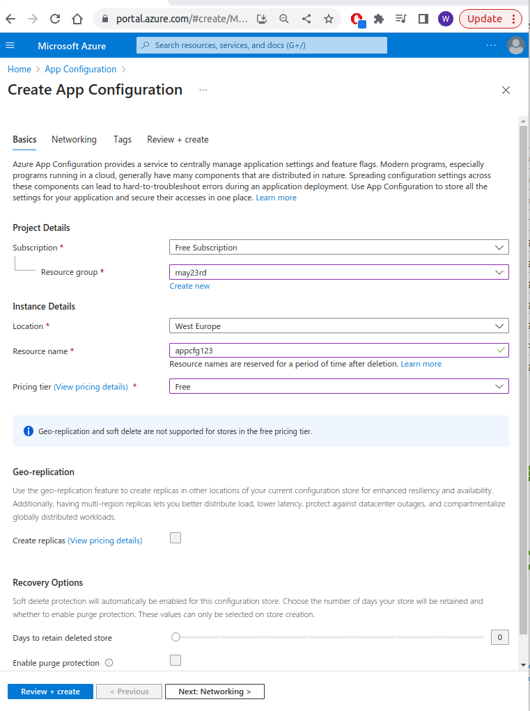 Creating app configuration